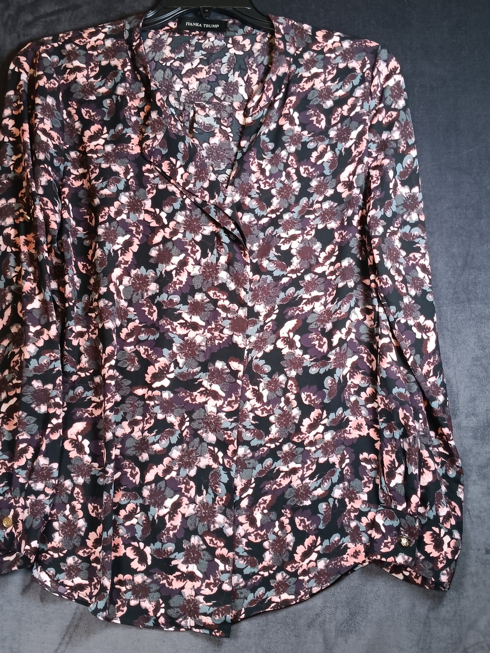 Ivanka Trump Black and Pink Floral Button-Front Blouse
